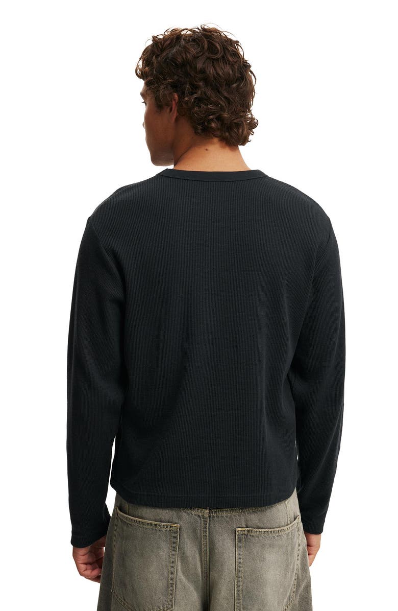 Cotton On Men's Cropped Fit Textured Long Sleeve, Alternate, color, Washed Black Waffle
