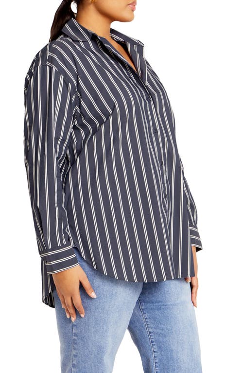 City Chic Celine Stripe Shirt In Navy