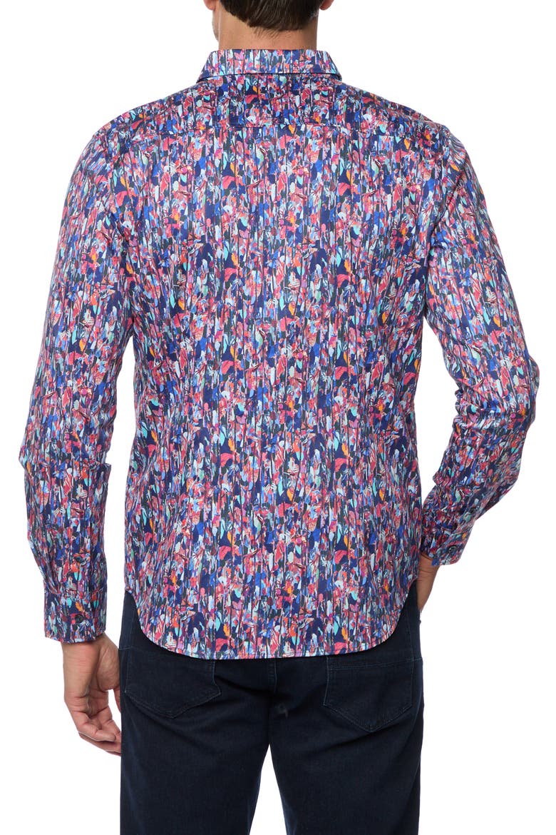 Brighton Tailored Fit Leaf Print Cotton Button-Up Shirt, Alternate, color, BLUE MULTI