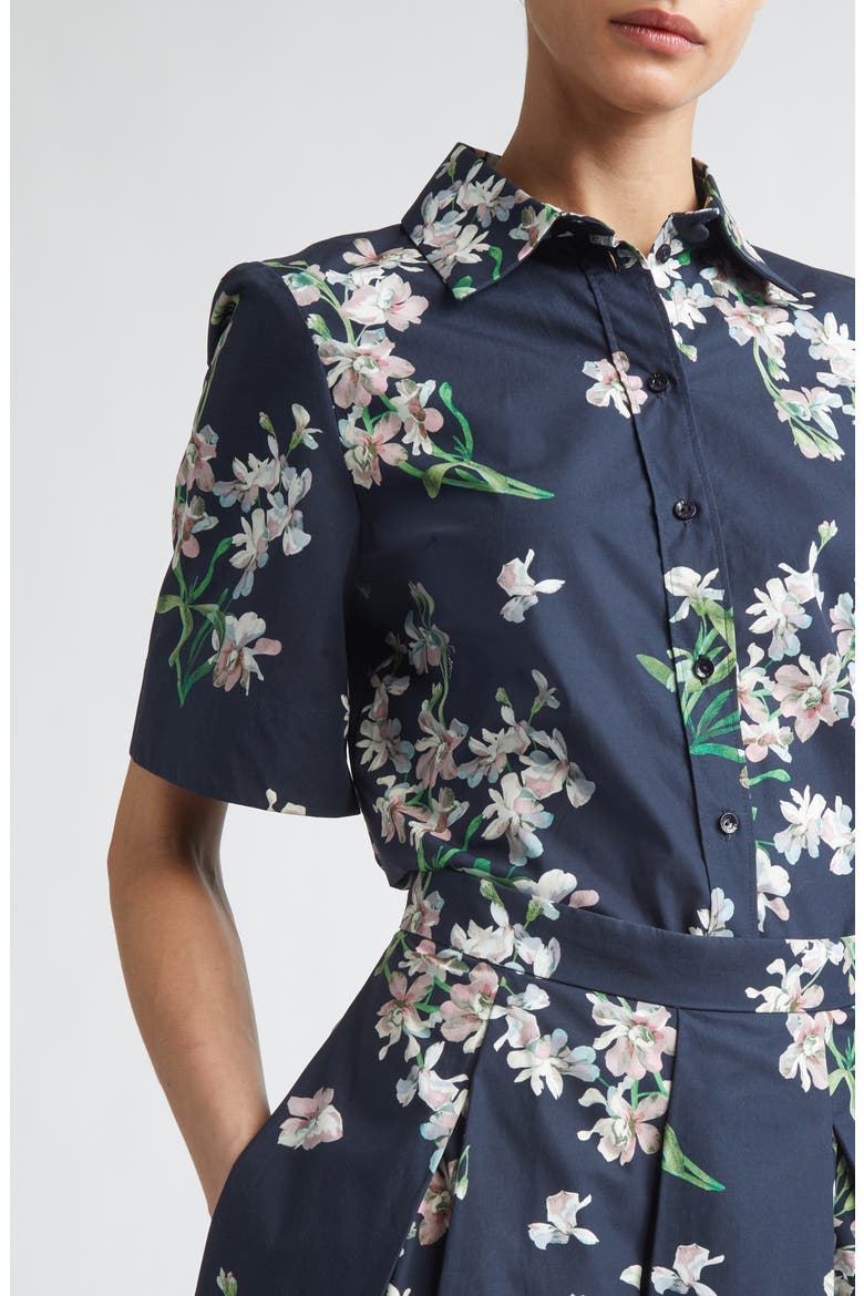 Floral Organic Cotton Poplin Button-Up Shirt, Alternate, color, PAINTED ORCHID NAVY