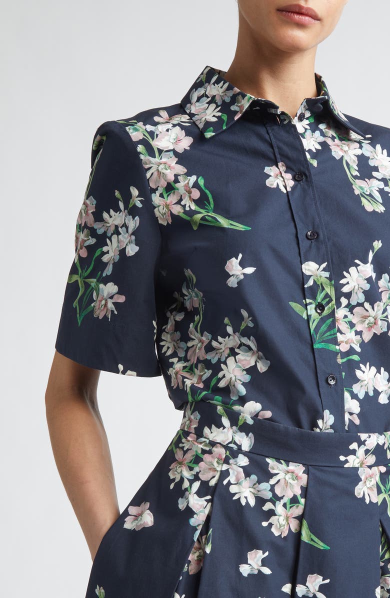 Erdem Floral Organic Cotton Poplin Button-Up Shirt, Alternate, color, Painted Orchid Navy