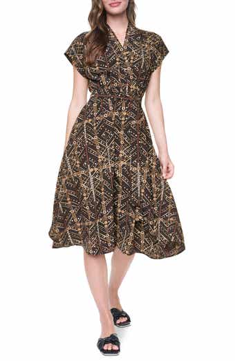 Short Sleeve Faux Wrap Midi Dress