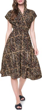 DKNY Short Sleeve Faux Wrap Midi Dress