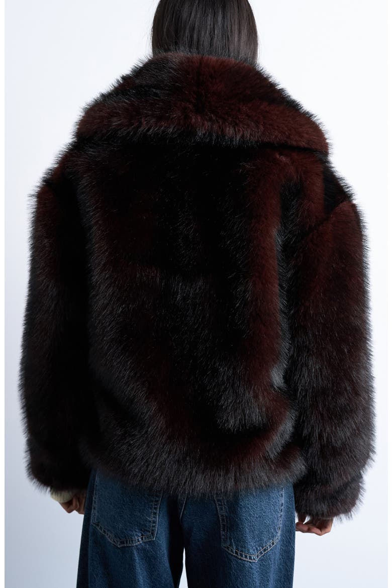 Boxy Faux Fur Coat, Alternate, color, BURGUNDY