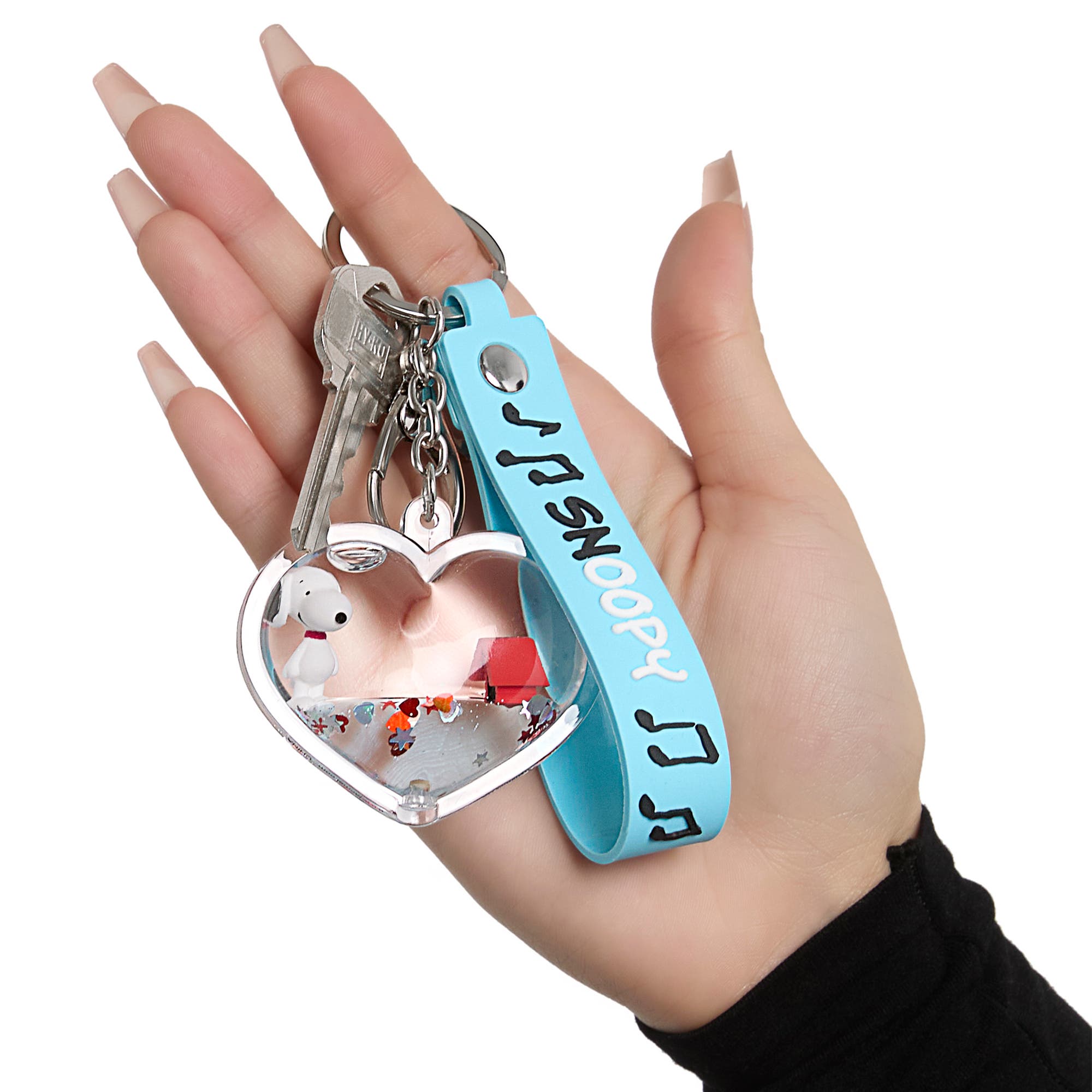 PEANUTS Snoopy Heart Liquid Keychain, Alternate, color, Bright Blue