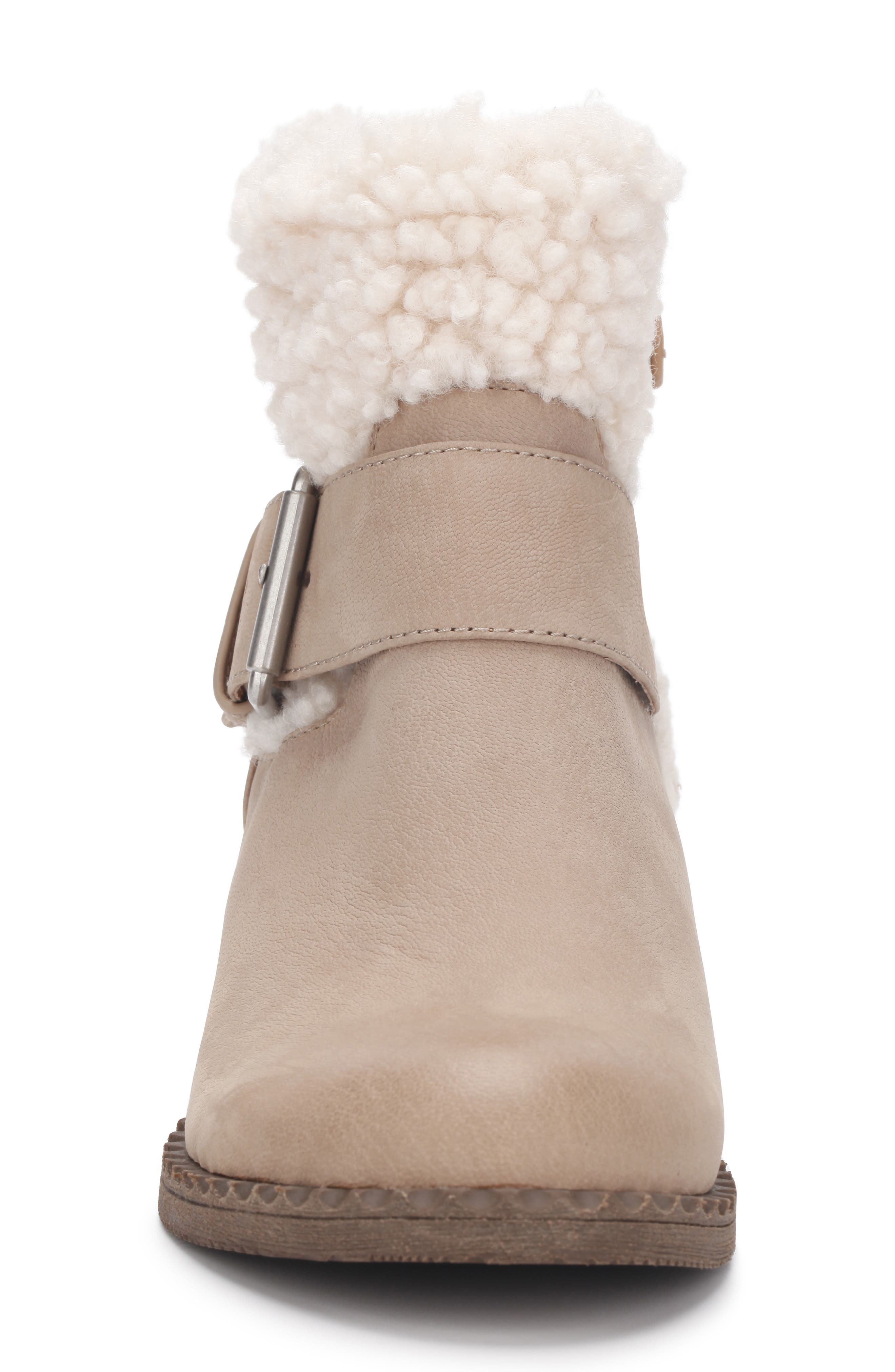 Slit Faux Shearling Moto Bootie, Alternate, color, MUSHROOM