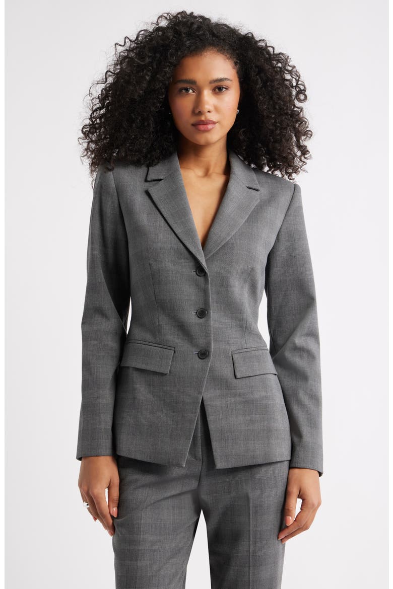 The Icon Fitted Single Breasted Blazer, Main, color, GREY GLEN PLAID