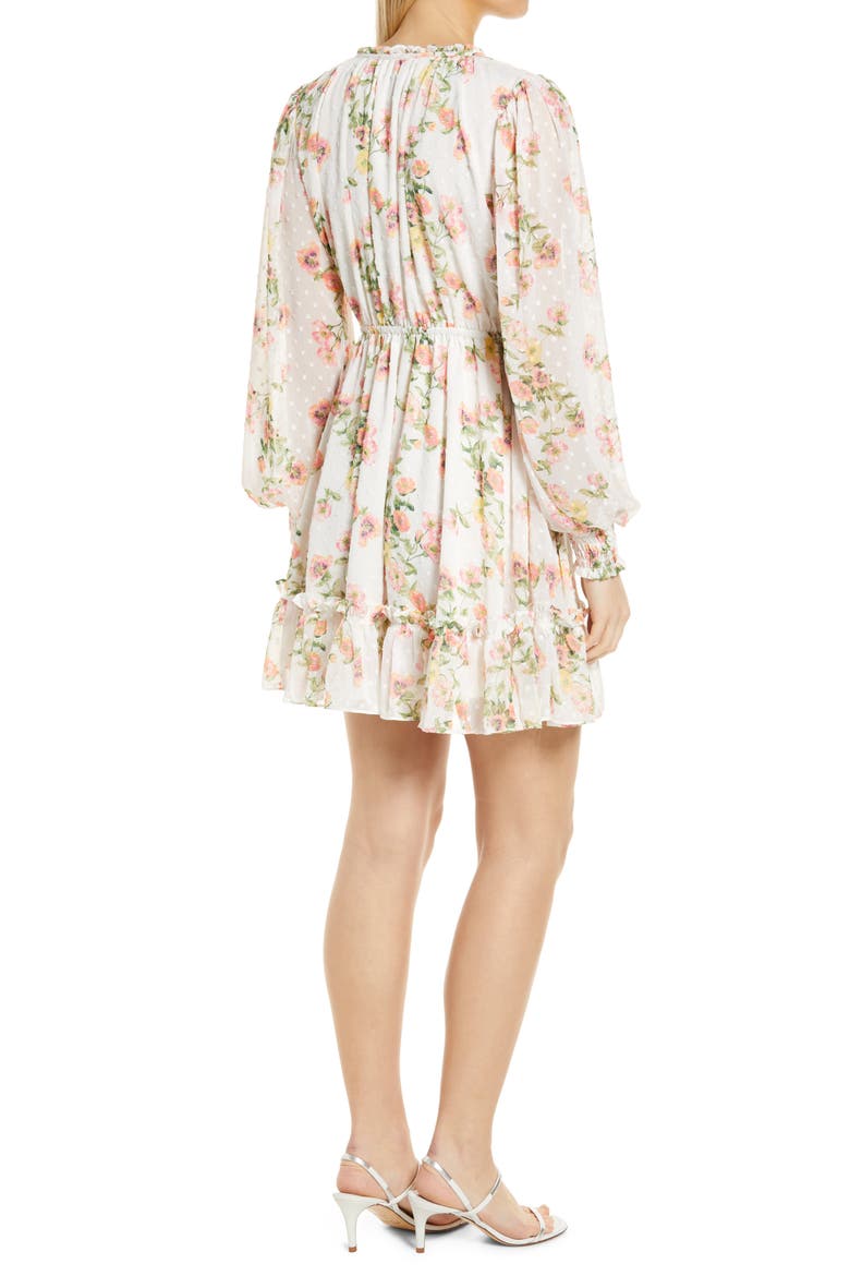 Floral Print Long Sleeve Swiss Dot Dress (Nordstrom Exclusive), Alternate, color, IVORY POPPY VINE