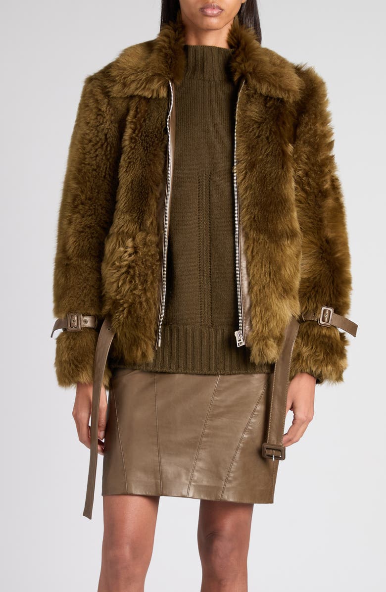 TOM FORD Genuine Shearling Jacket, Main, color, Fg815 Military Green