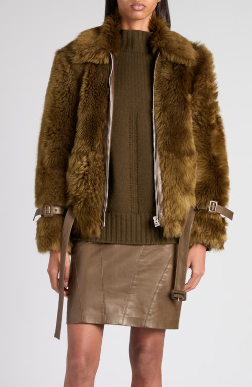 Tom Ford Women Brown Jacket With Adjustable Belt On The Waist In Fur Woman In Green