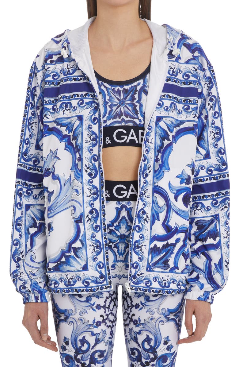 Dolce&Gabbana Blu Mediterraneo Hooded Windbreaker, Main, color, 