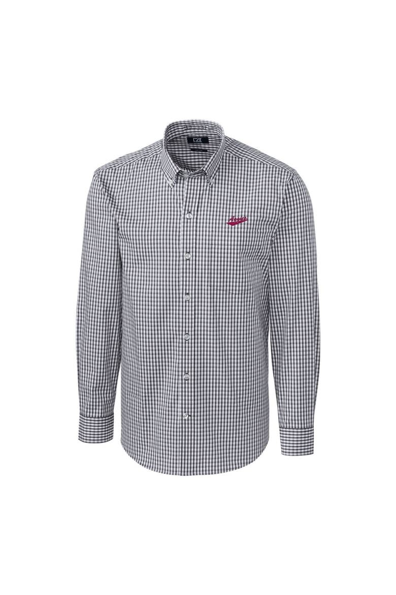 Men's Cutter & Buck Charcoal New Mexico State Aggies Easy Care Stretch Gingham Big & Tall Long Sleeve Button-Down Shirt, Alternate, color, Charcoal