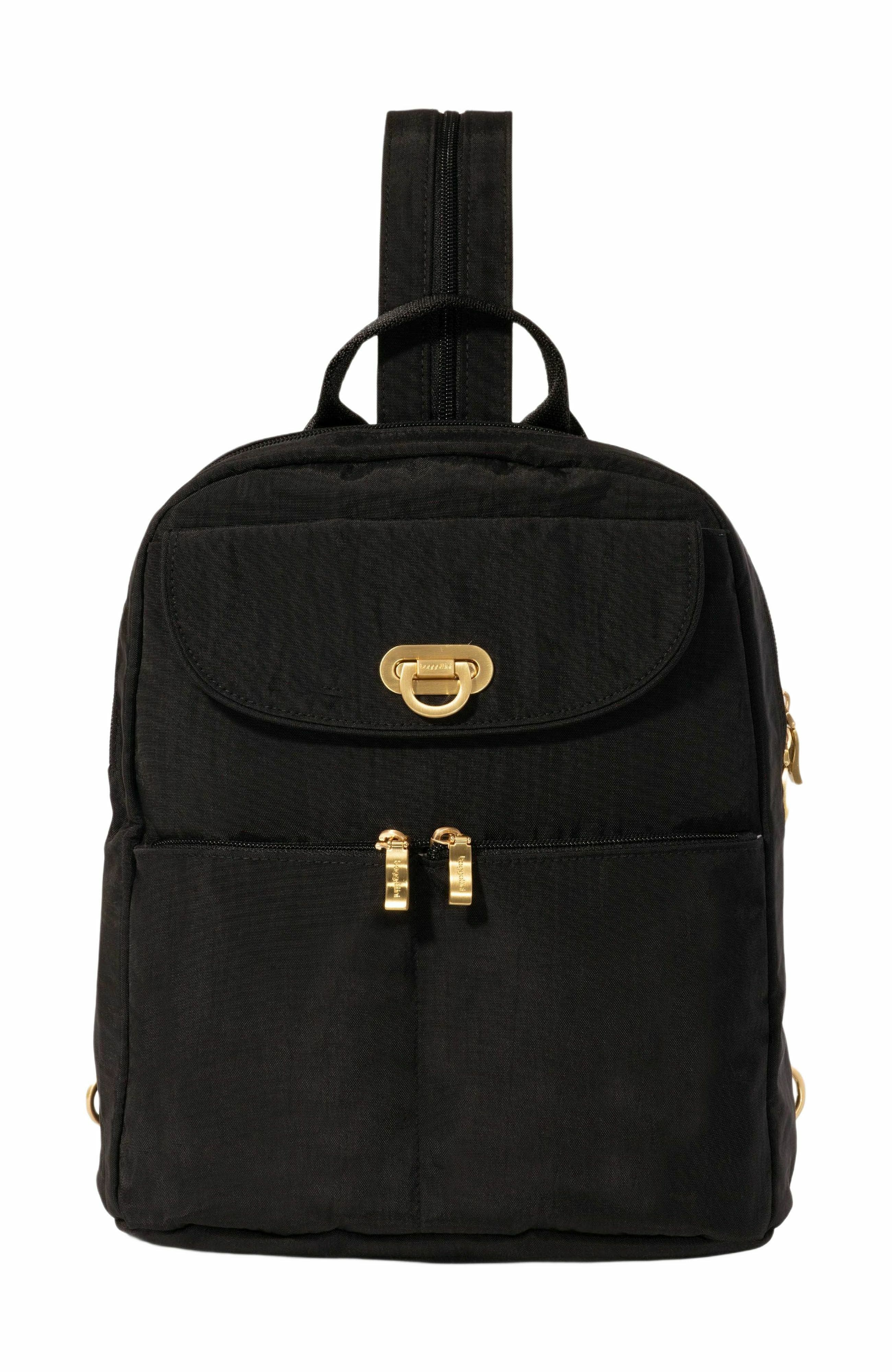 BAGGALLINI Coastal Flip Lock Day Pack, Main, color, Black With Gold Hardware