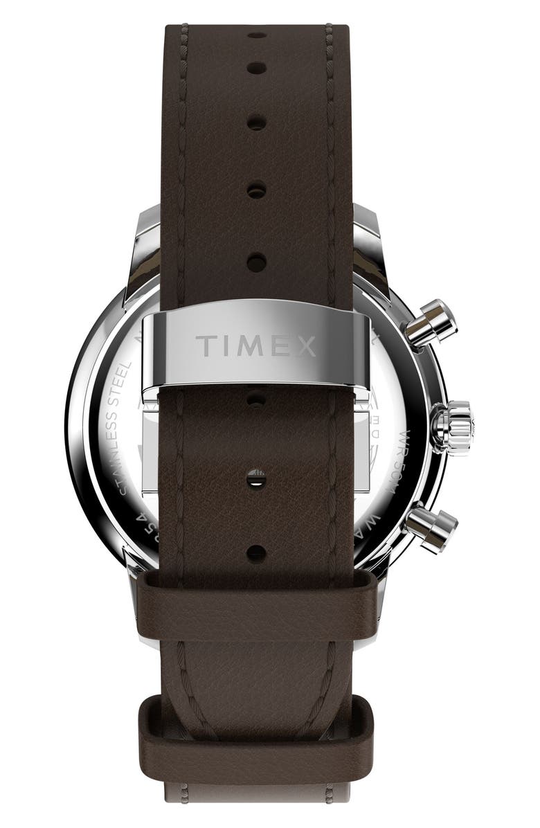 Timex<sup>®</sup> Waterbury Metropolitan Chronograph Leather Strap Watch, 41mm, Alternate, color, Brown