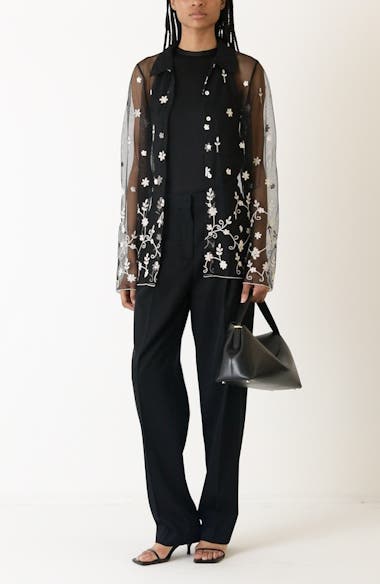 ORGUE オルグ　Flower tulle blouse Black Black flower organza blouse