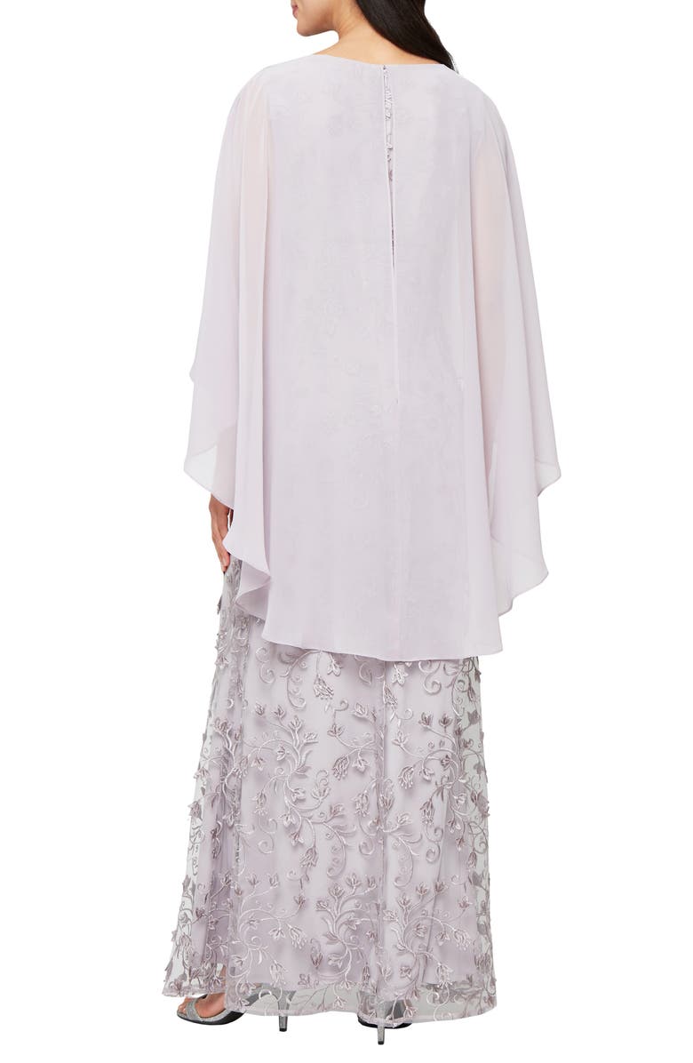SL FASHIONS Chiffon Capelet Floral Embroidered Gown, Alternate, color, Lavender