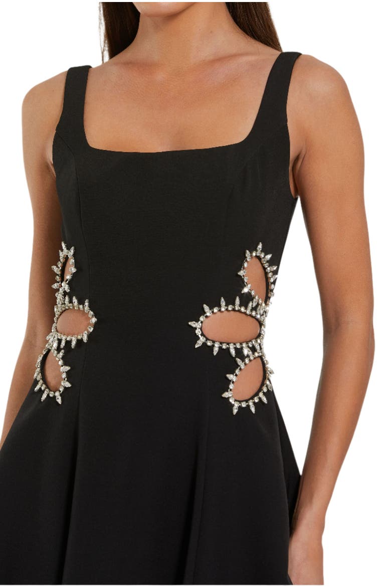 Sleeveless Crepe Rhinestone Cutout Midi Dress, Alternate, color, Black