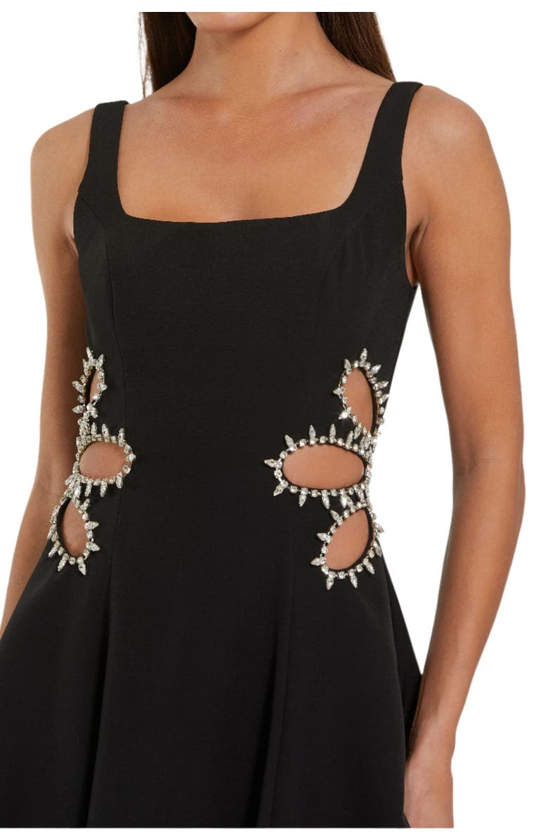 Mac Duggal Sleeveless Crepe Rhinestone Cutout Midi Dress, Alternate, color, Black