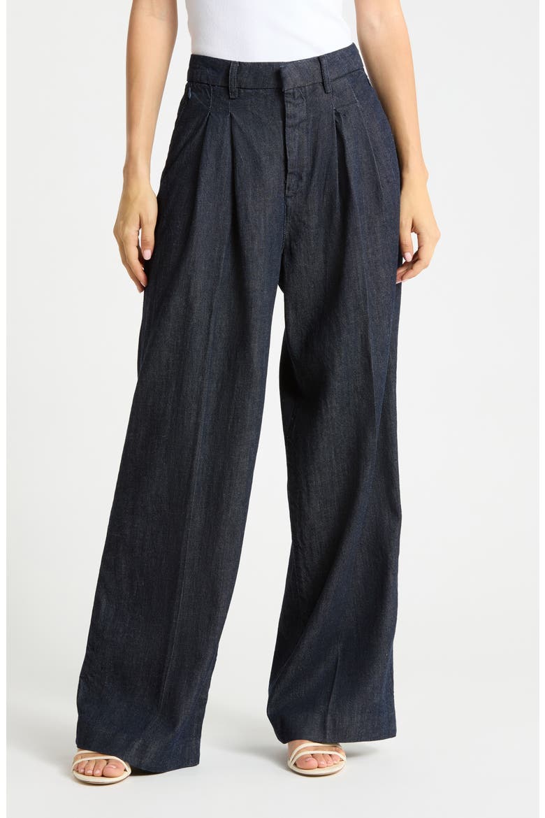 Pleated High Waist Wide Leg Pants, Main, color, INDIGO1187