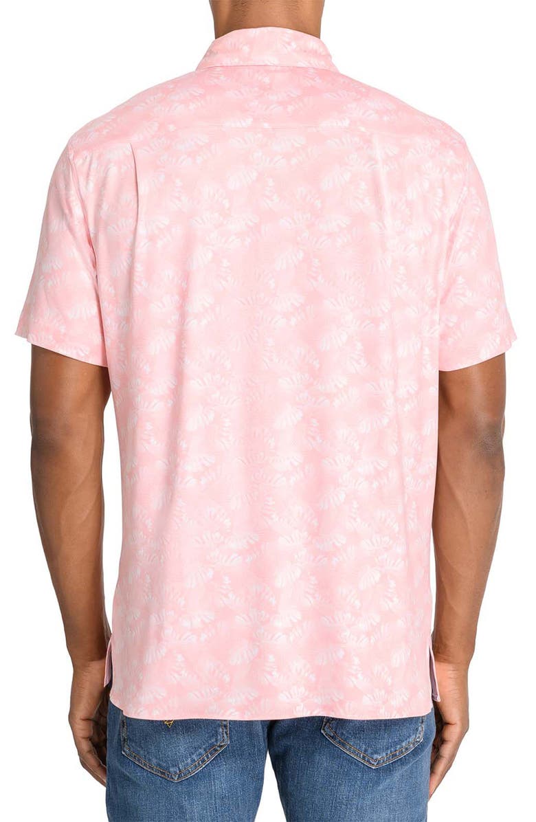 CONSTRUCT Trim Fit Floral Print Short Sleeve Button-Up Shirt, Alternate, color, Coral