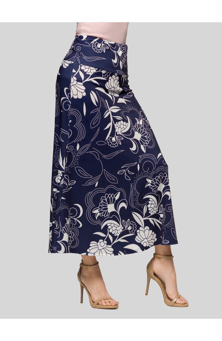 24seven Comfort Apparel Floral Print Elastic Waist A-LINE Maxi Skirt, Alternate, color,