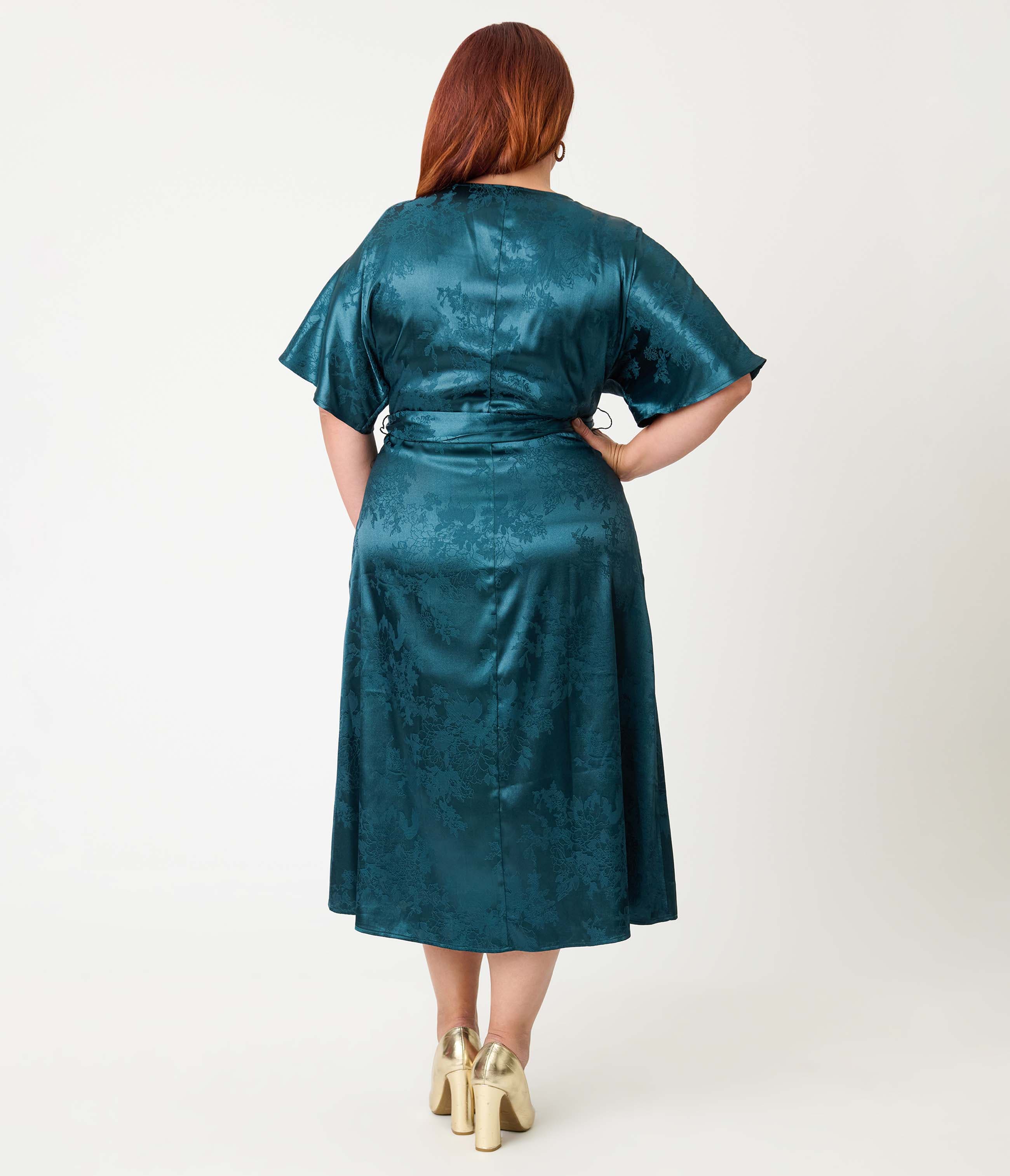 Plus Size Tie Wrap Surplice Midi Dress - image 2