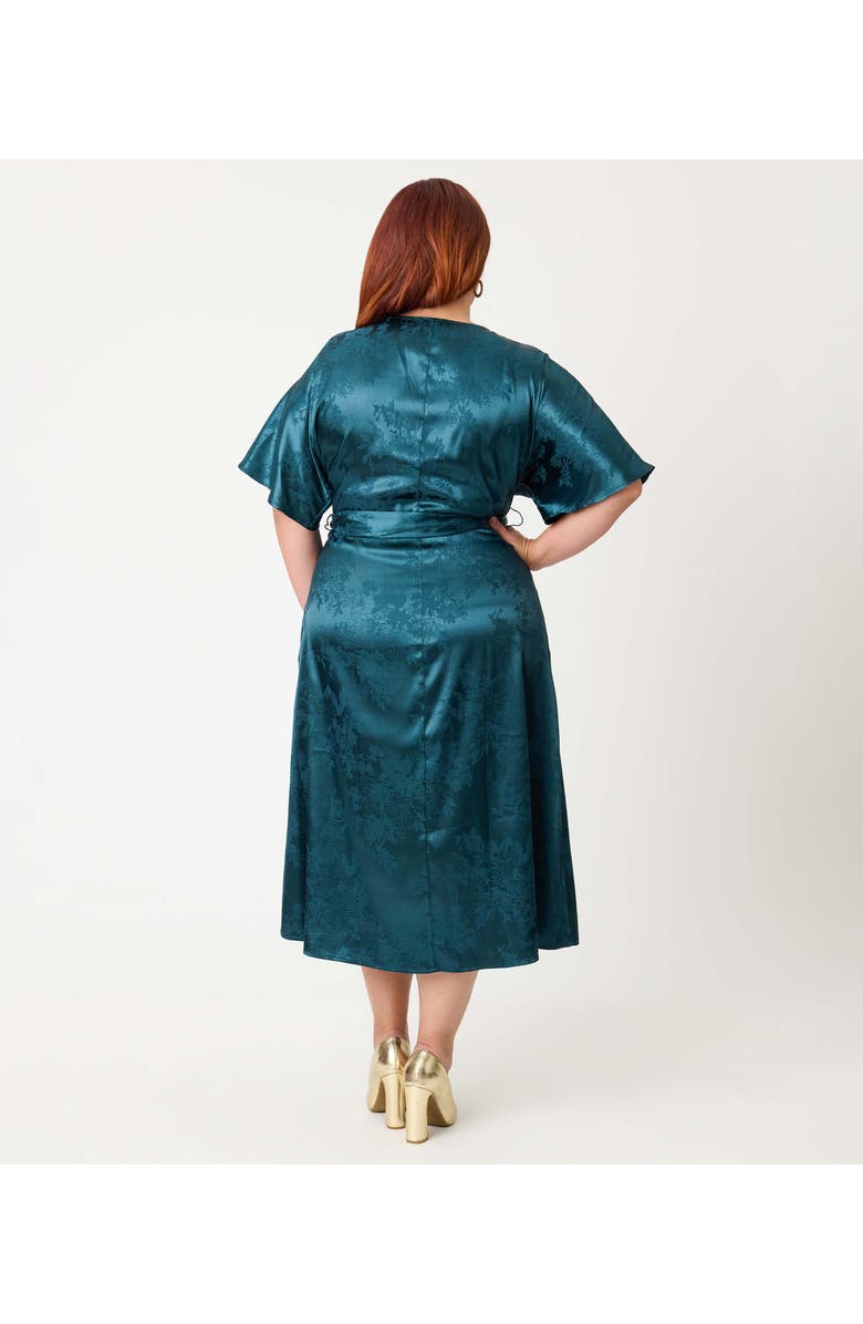 Unique Vintage Plus Size Tie Wrap Surplice Midi Dress, Alternate, color, Teal Floral