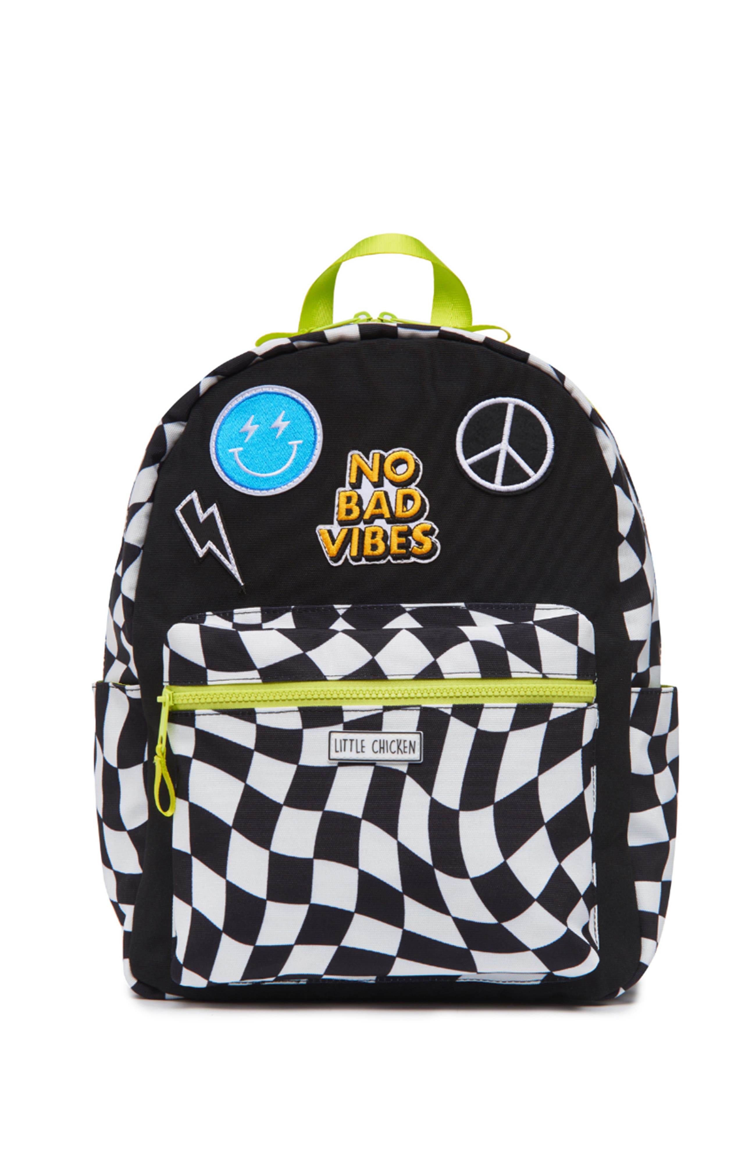 Little Chicken KIDS PATCHED BACKPACK, Main, color, Black White Checkered