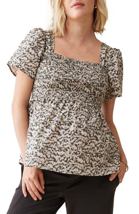 Smocked Puff Sleeve Maternity Top