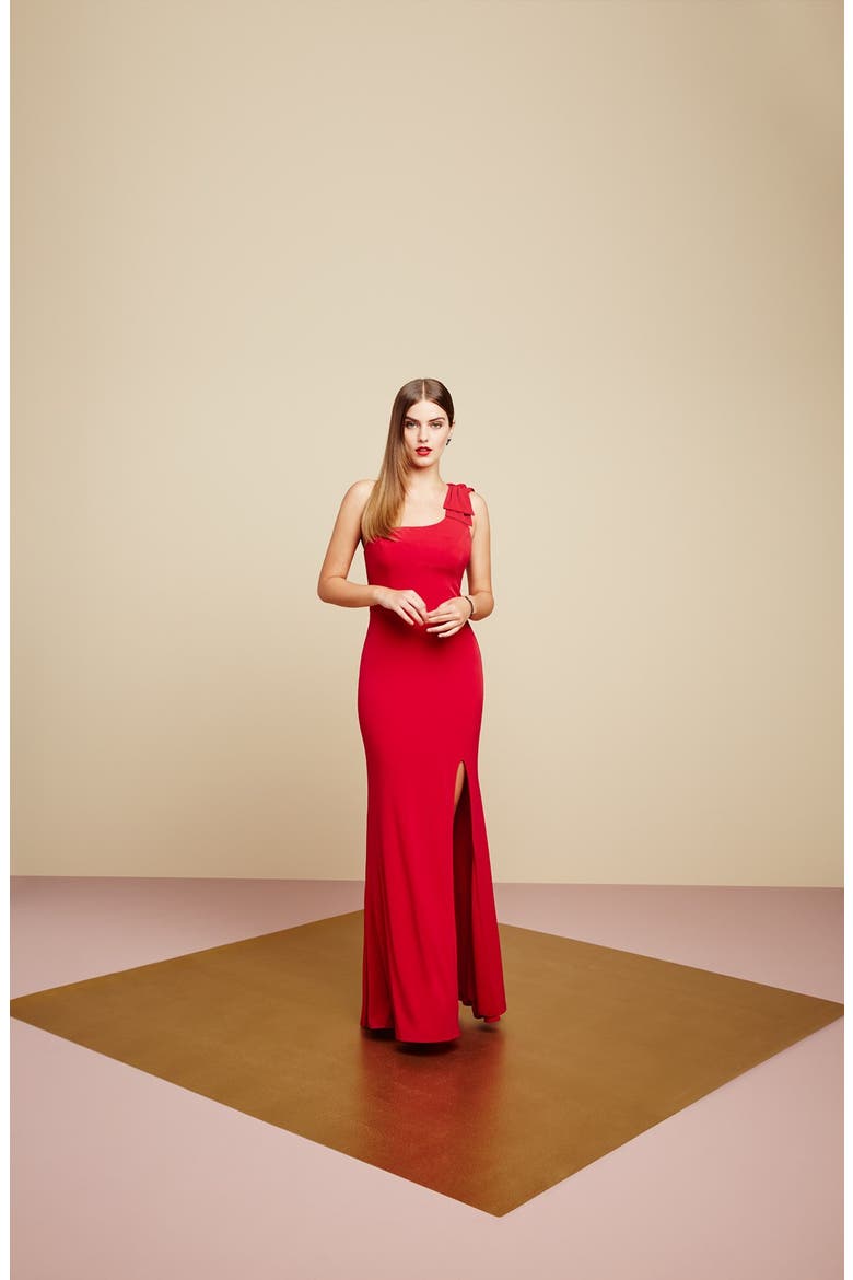 'Kelly' One-Shoulder Gown, Alternate, color, BLACK