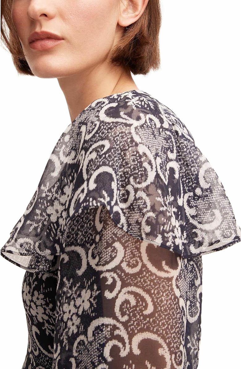 Rebecca Taylor Rochelle Fleur Ruffle Silk Dress, Alternate, color, Rochelle Fleur Navy Combo