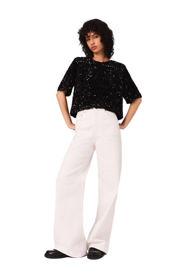 Sequinned velvet top, Main, color, Black