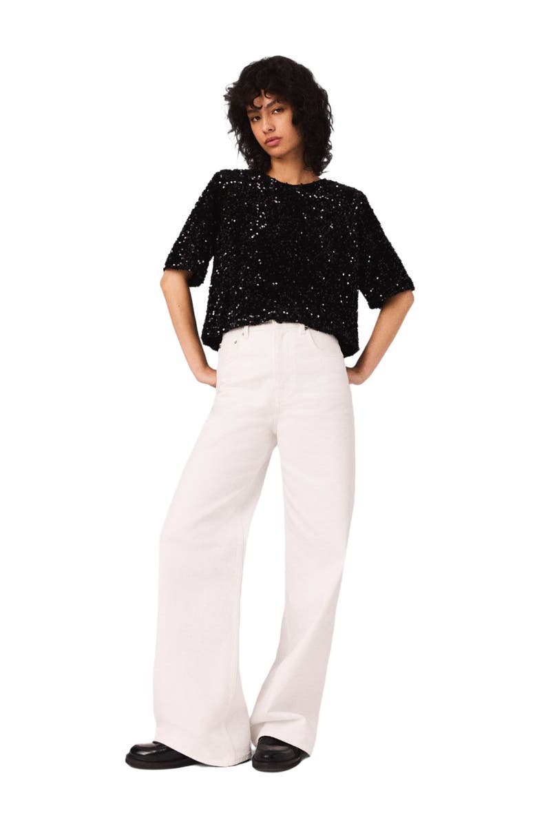 maje Sequinned velvet top, Main, color, Black