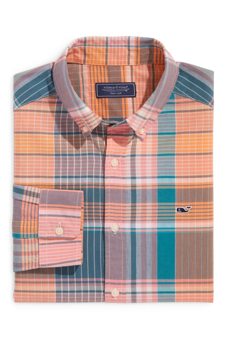 Madra Plaid Cotton Button-Down Shirt, Alternate, color, CAYMAN PLAID