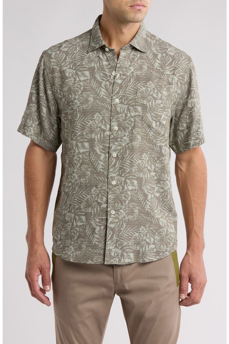 Fallen Leaves Tencel® Modal Blend Button-Down Shirt, Main, color, TEA LEAF