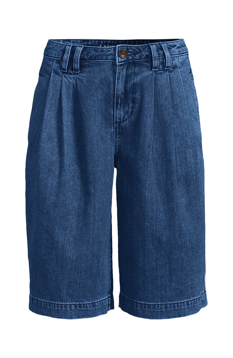 Lands' End Lightweight Denim Mid Rise Pleated 12" Slouchy Shorts, Alternate, color, 
