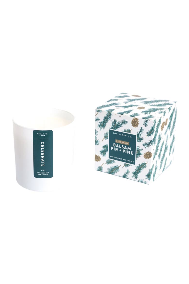 Celebrate Balsam Fir Pine Christmas Tree Coconut Soy Candle, Main, color, Balsam Fir + Pine