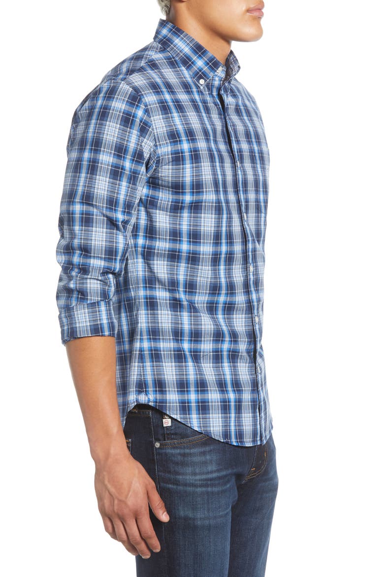 Slim Fit Plaid Button-Down Sport Shirt, Alternate, color, COBURN PLAID - PALACE BLUE