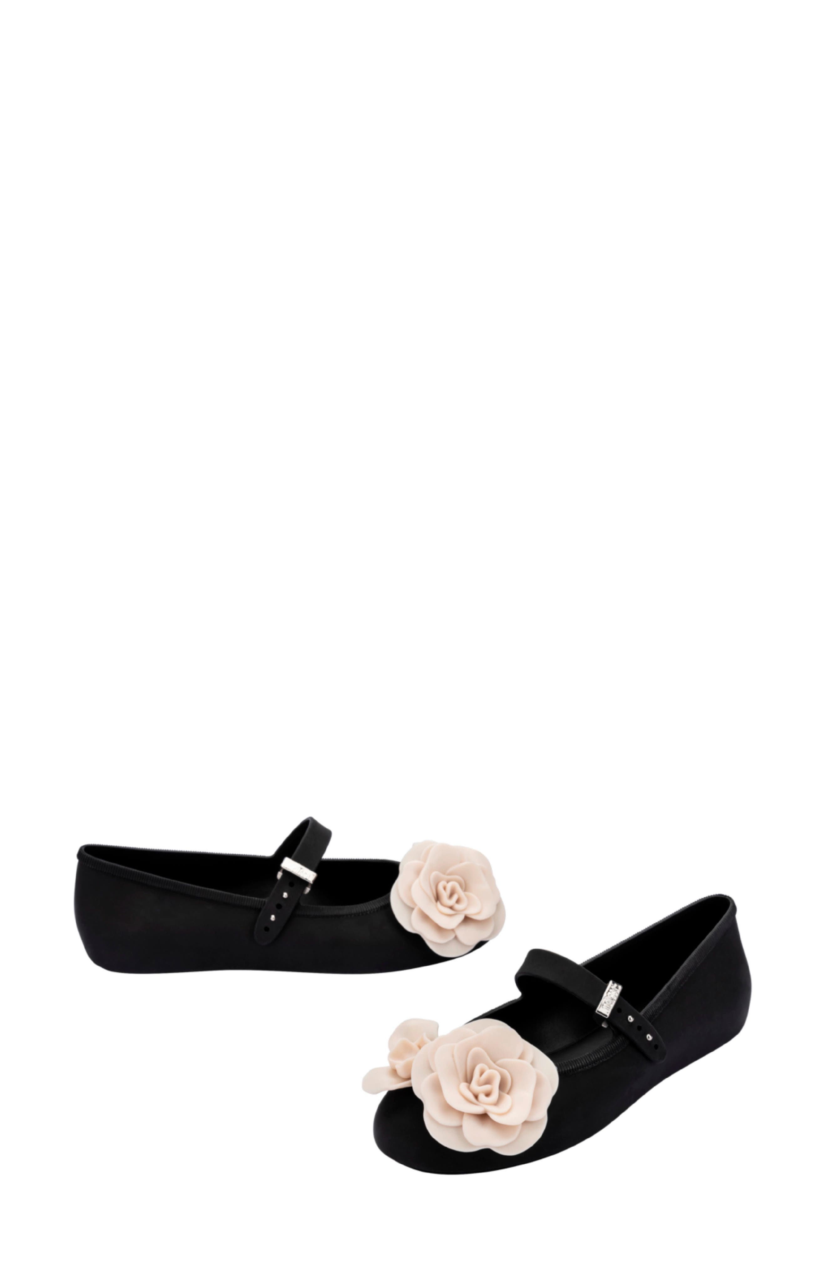 Melissa Soft Ballerina Petals Mary Jane Flat, Alternate, color, Black