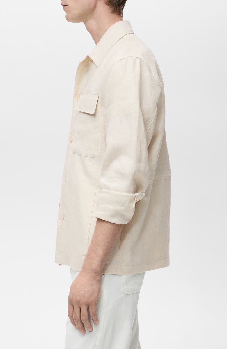 MANGO Linen Overshirt with Pockets, Alternate, color, Ivory White