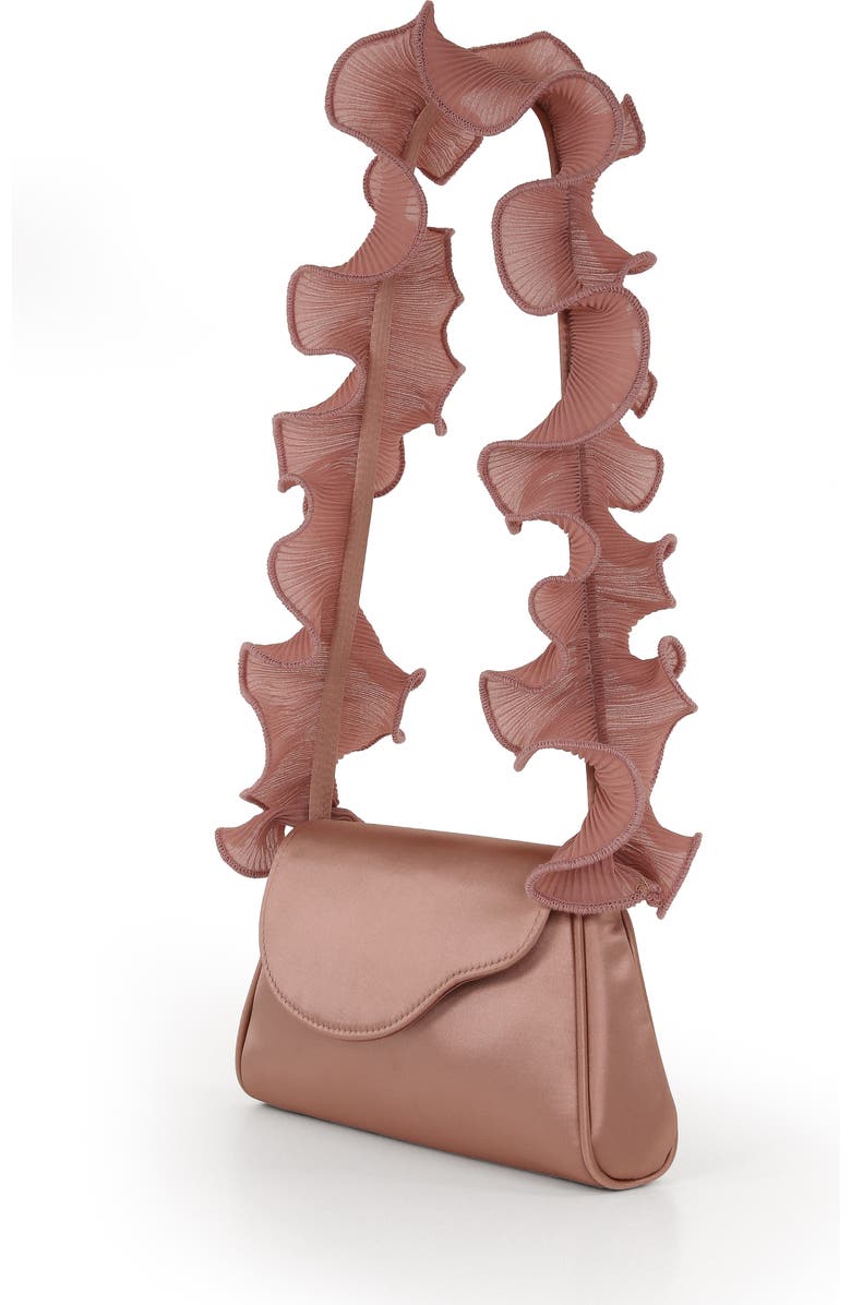 Jewel Badgley Mischka Olivia Satin Ruffle Top Pouch Clutch, Alternate, color, English Rose