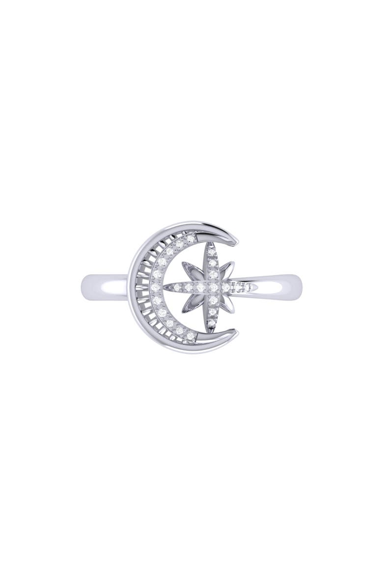 Moon Cradled Star Sterling Silver Diamond Ring, Alternate, color, Silver