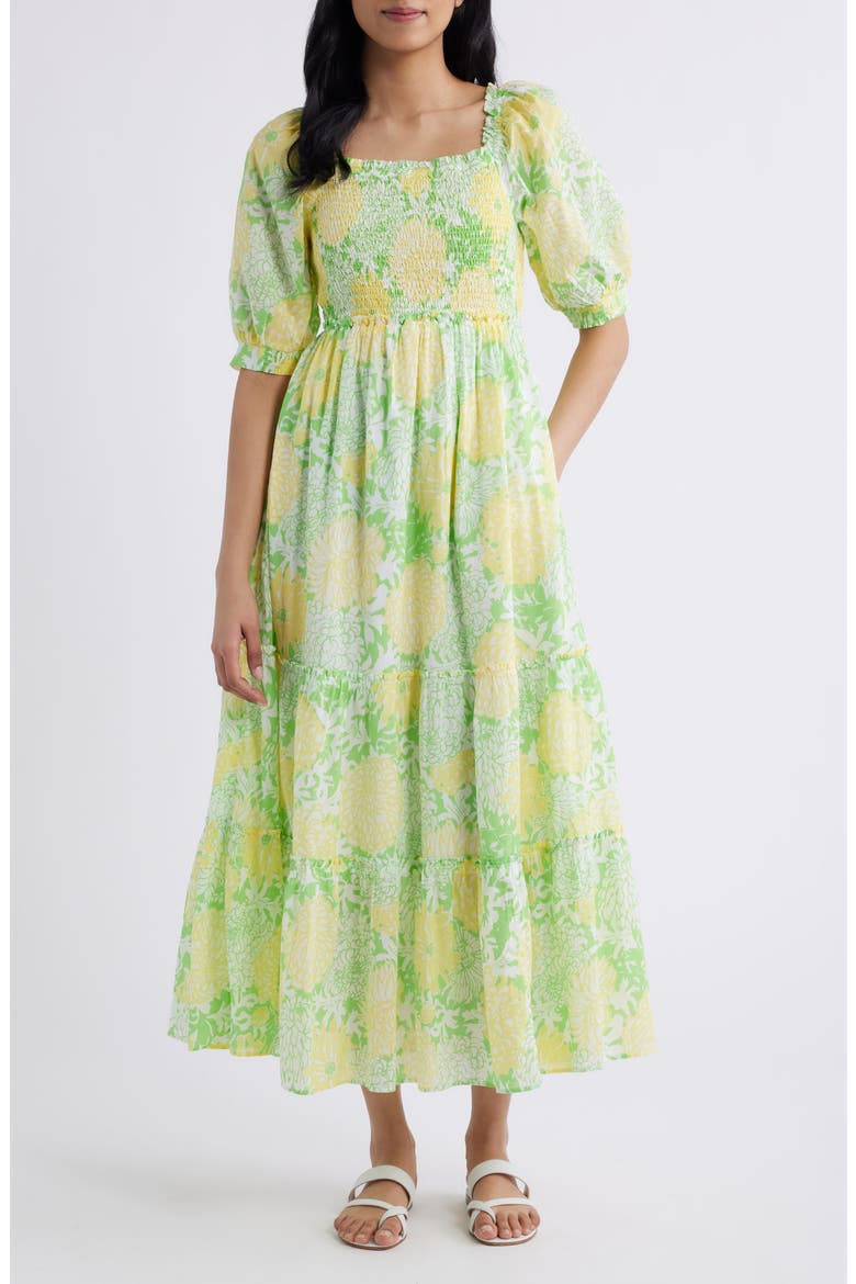 Hadly Floral Print Smocked Dress, Main, color, CROCODILE GREEN MUMBO JUMBO