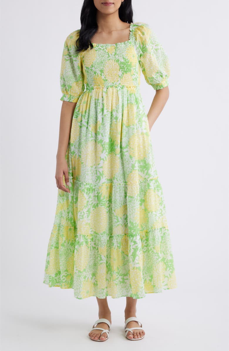 Lilly Pulitzer<sup>®</sup> Hadly Floral Print Smocked Dress, Main, color, Crocodile Green Mumbo Jumbo