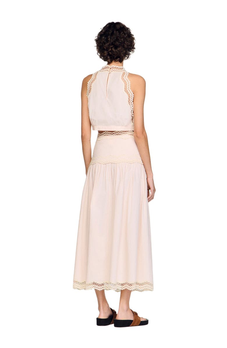 SANDRO Long cotton skirt with trim, Alternate, color, Light Pink