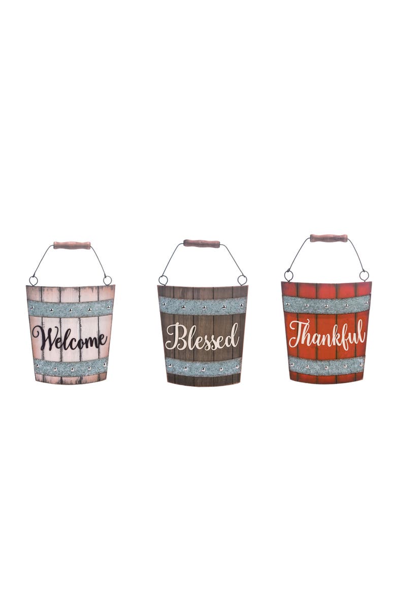 Transpac Wood Multicolor Harvest Bucket Wall Decor Set of Three, Main, color, Multi