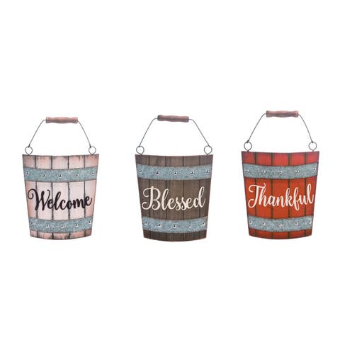 Wood Multicolor Harvest Bucket Wall Decor Set of Three