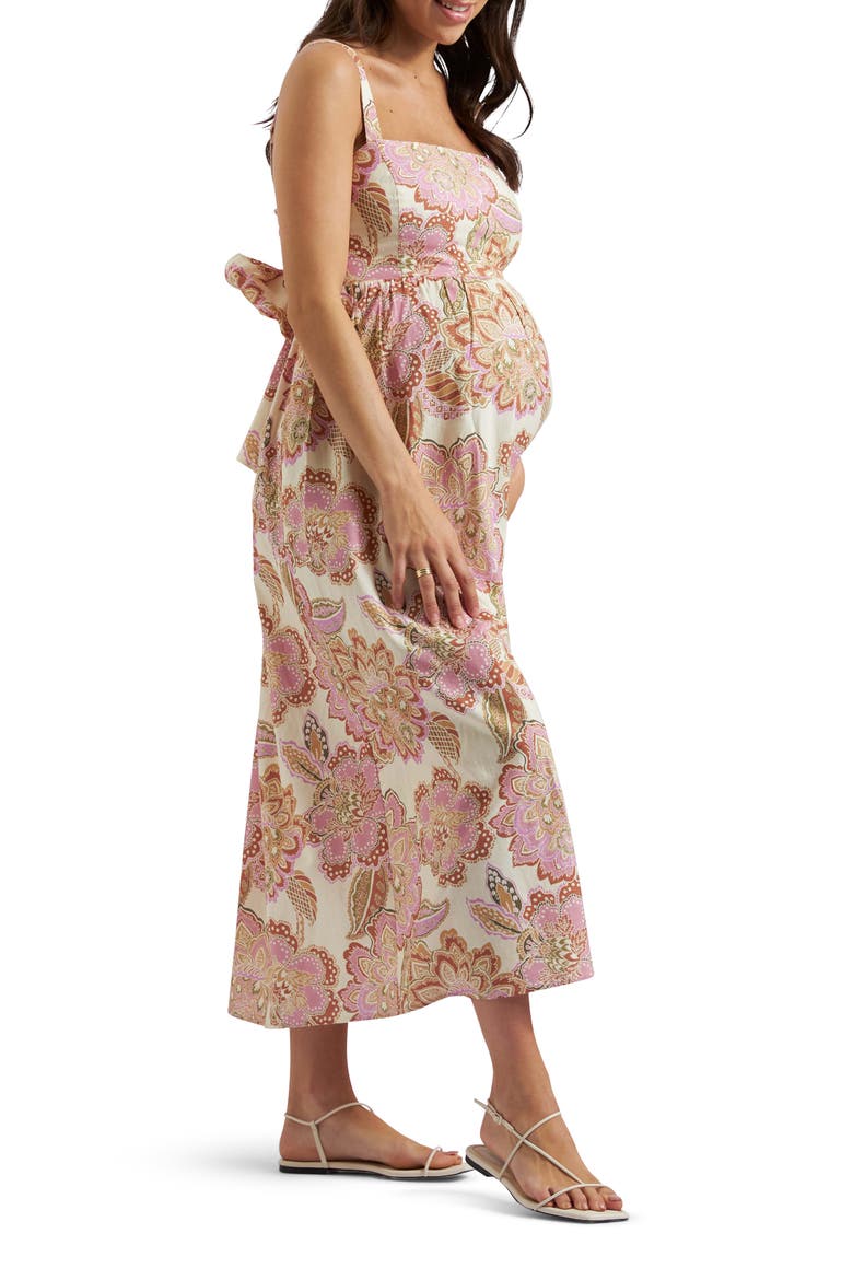 Hope Tie Back Linen Blend Dress, Alternate, color, PINK/ NATURAL