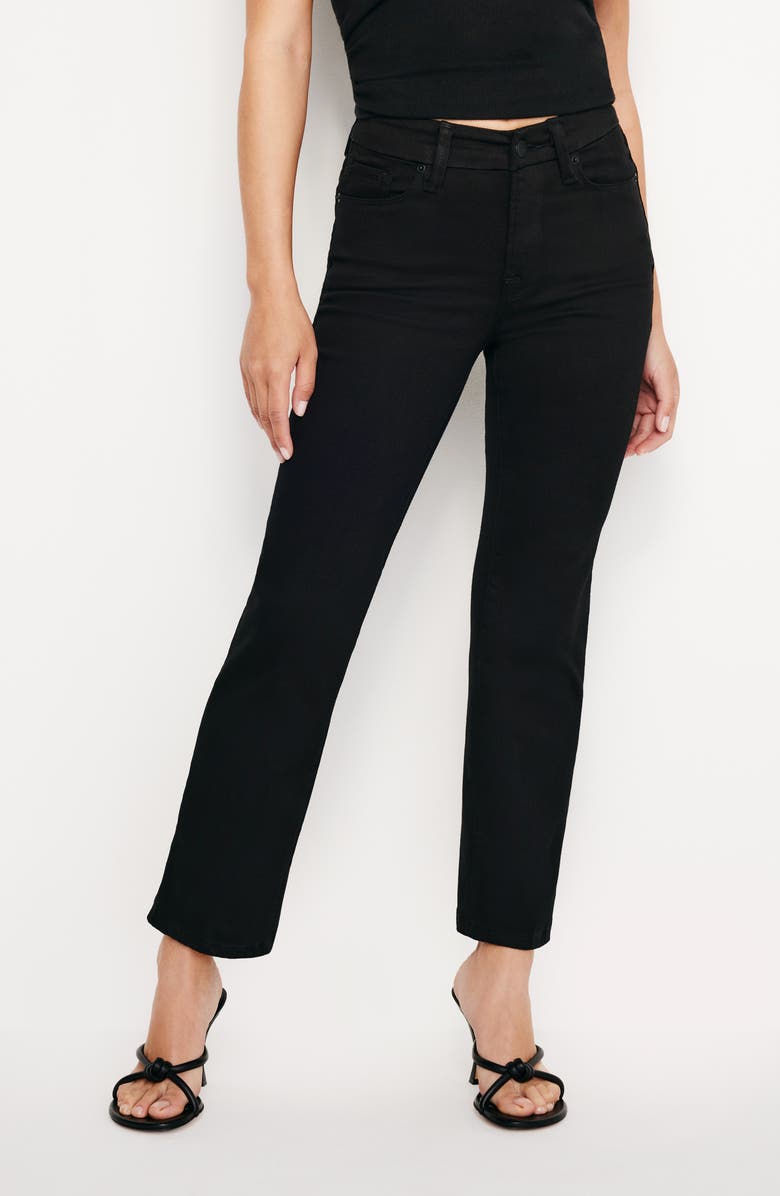 Good American Good Petite Straight Leg Jeans, Main, color, Black001