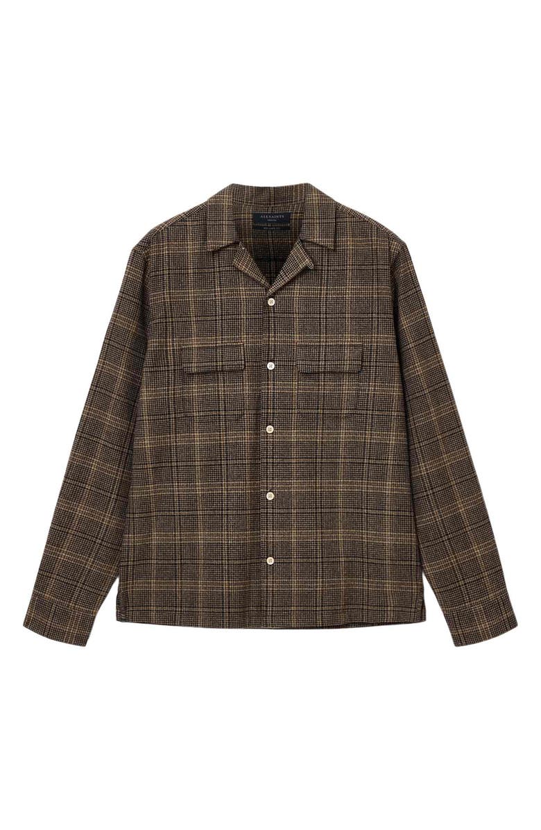 AllSaints Saru Plaid Cotton Button-Up Shirt, Alternate, color, Black/ Brown
